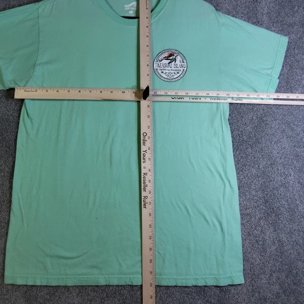 Surf Style T-Shirt Mens Large Treasure Island Cotton Light Green Surfer Beach
